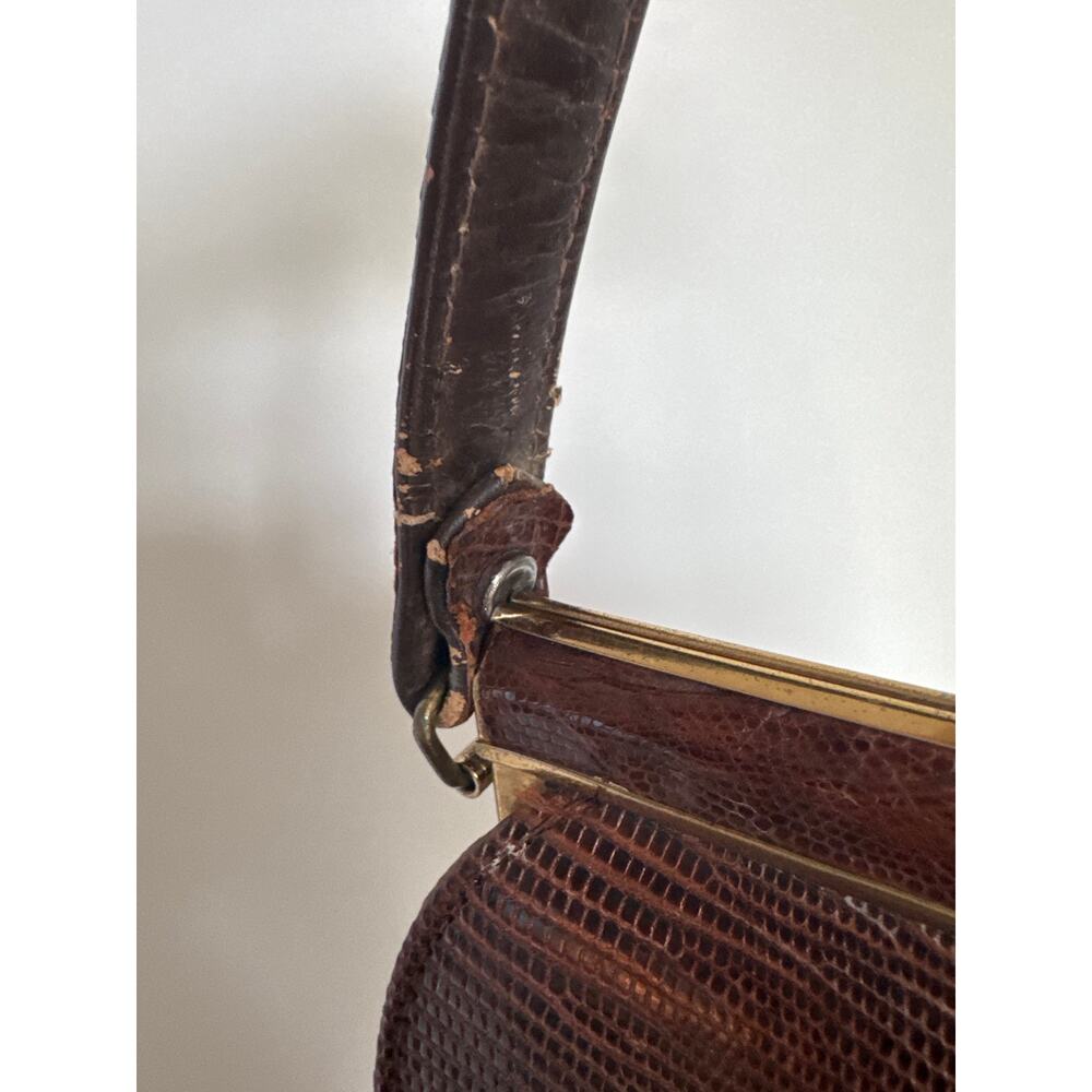 1950s Oxblood Lizard Embossed Top Handle Kiss Lock Purse - Picture 13 of 16
